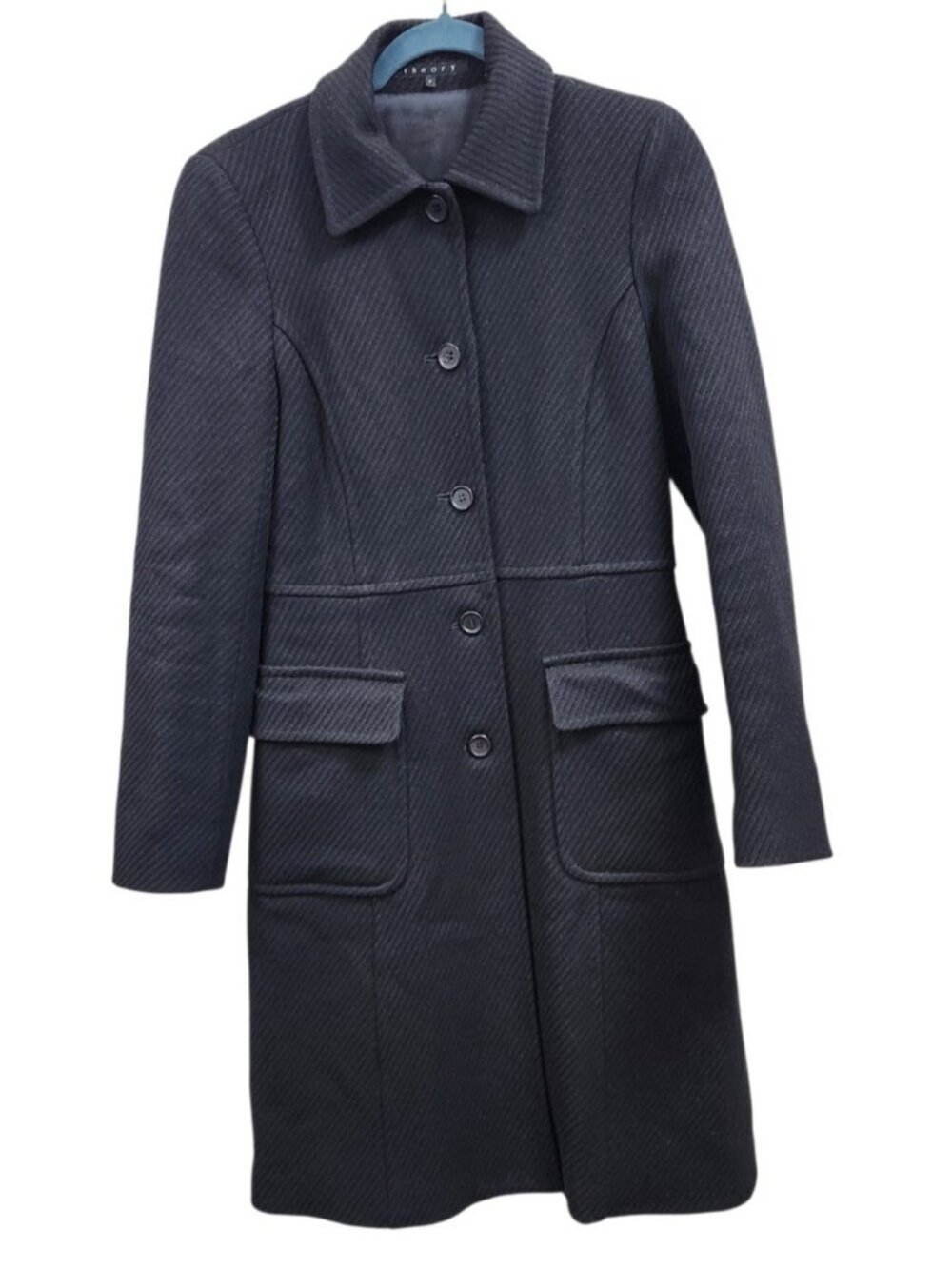 Theory Theory Black Wool Blend Textured Long Coat Women Petite P Double Breasted - Picture 2 of 16